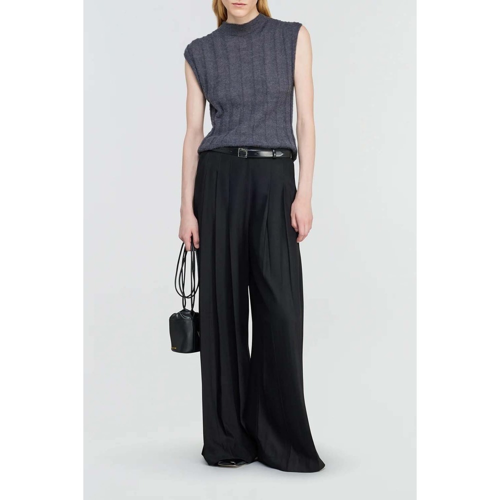 Semicouture Women Satin Wide Leg  Lorel Trouser In‎ Black  Size IT44/US8